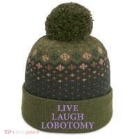 Live Laugh Lobotomy Funny Ironic 2000s Goth Punk Emo The Baniff Cuffed Pom Beanie thumb 0