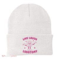 Live Laugh Lobotomy Flower Meme Beanie thumb 0