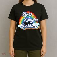 Live Laugh Lesbian Rainbow Flag LGBT Best Gifts T-Shirt thumb 4