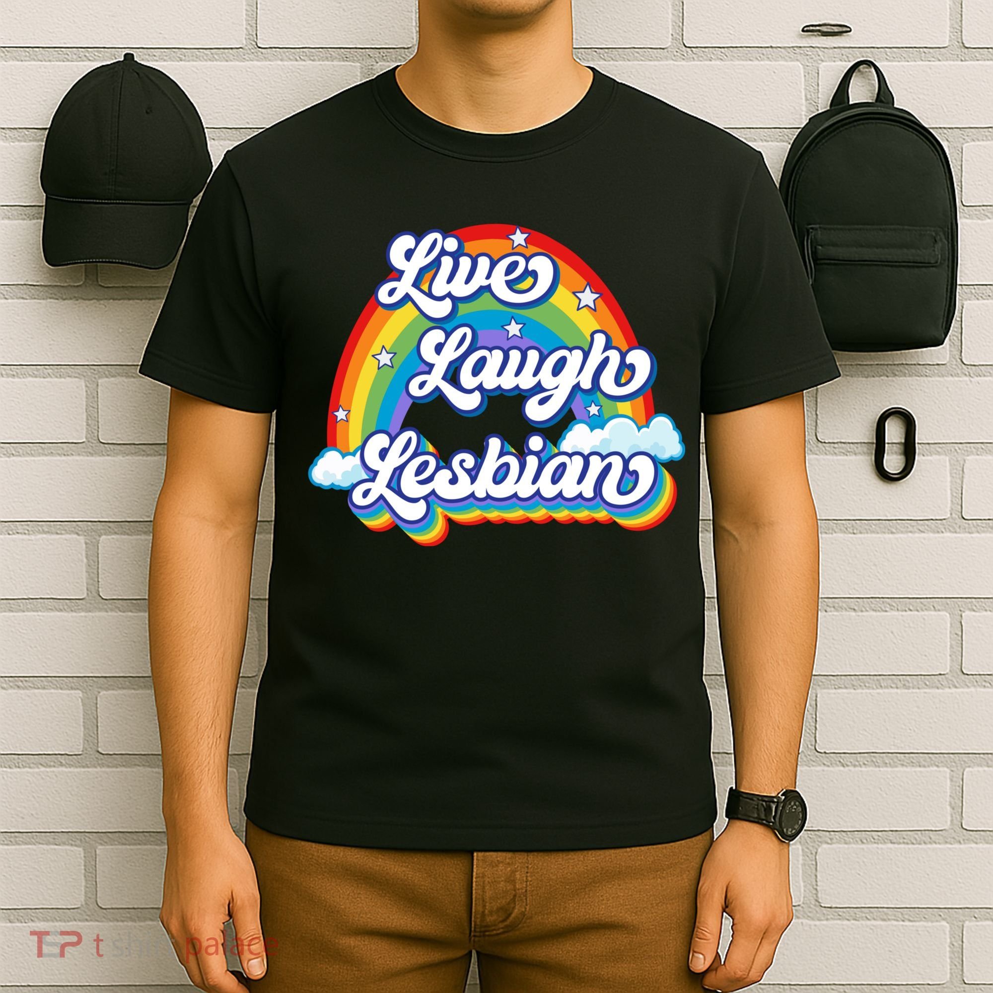 Live Laugh Lesbian Rainbow Flag LGBT Best Gifts T-Shirt