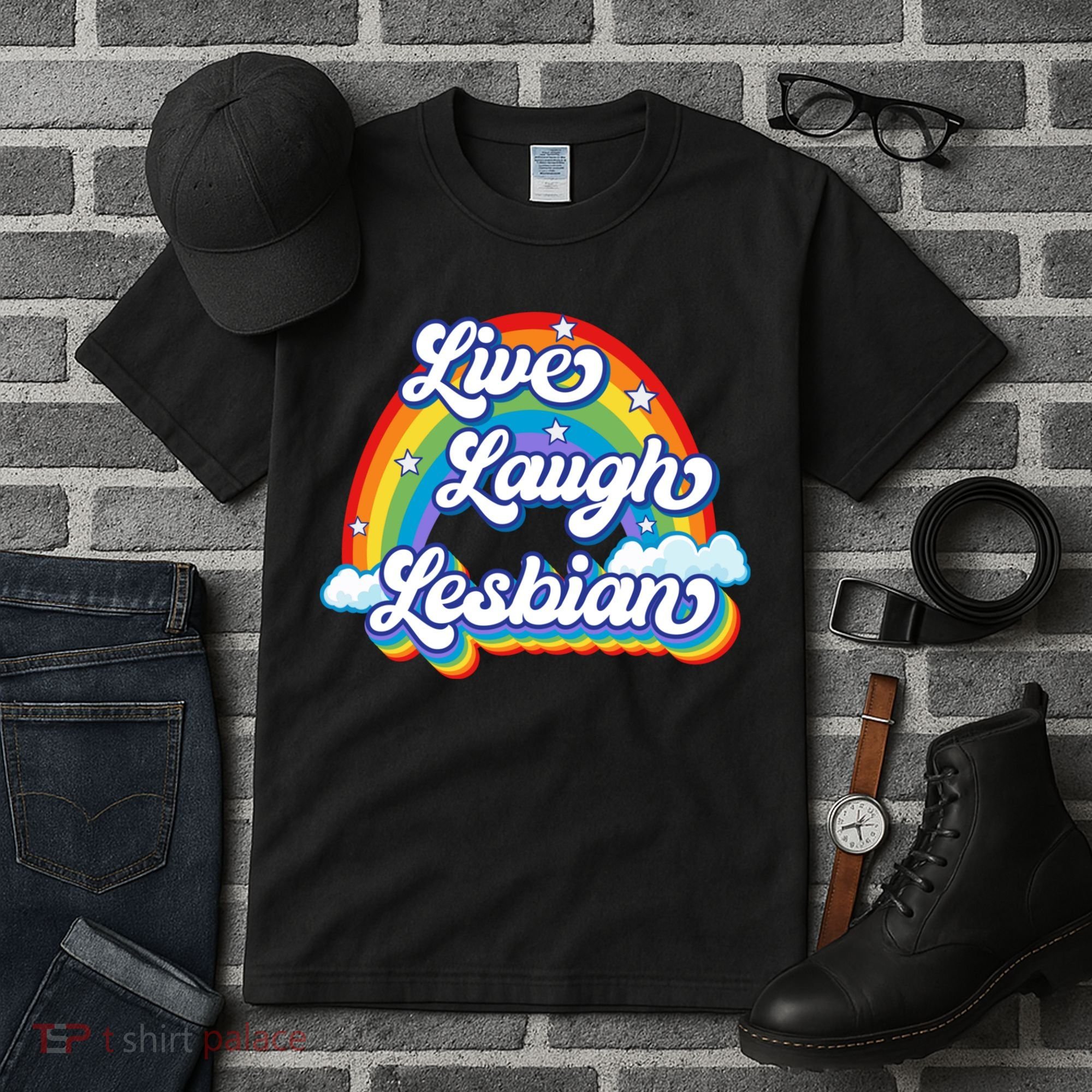 Live Laugh Lesbian Rainbow Flag LGBT Best Gifts Tall T-Shirt