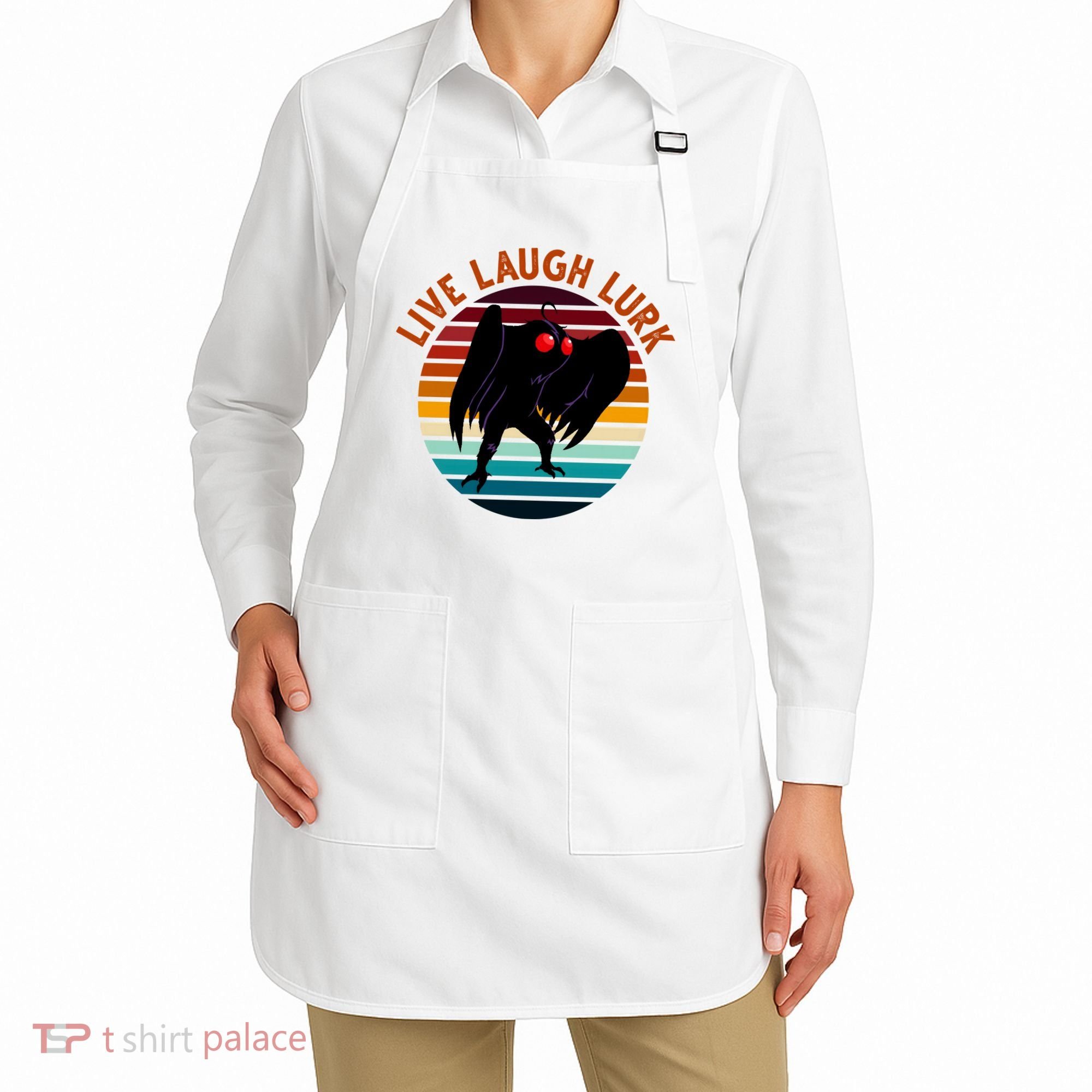 Live Laugh Lurk Mothman Retro Sunset Apron
