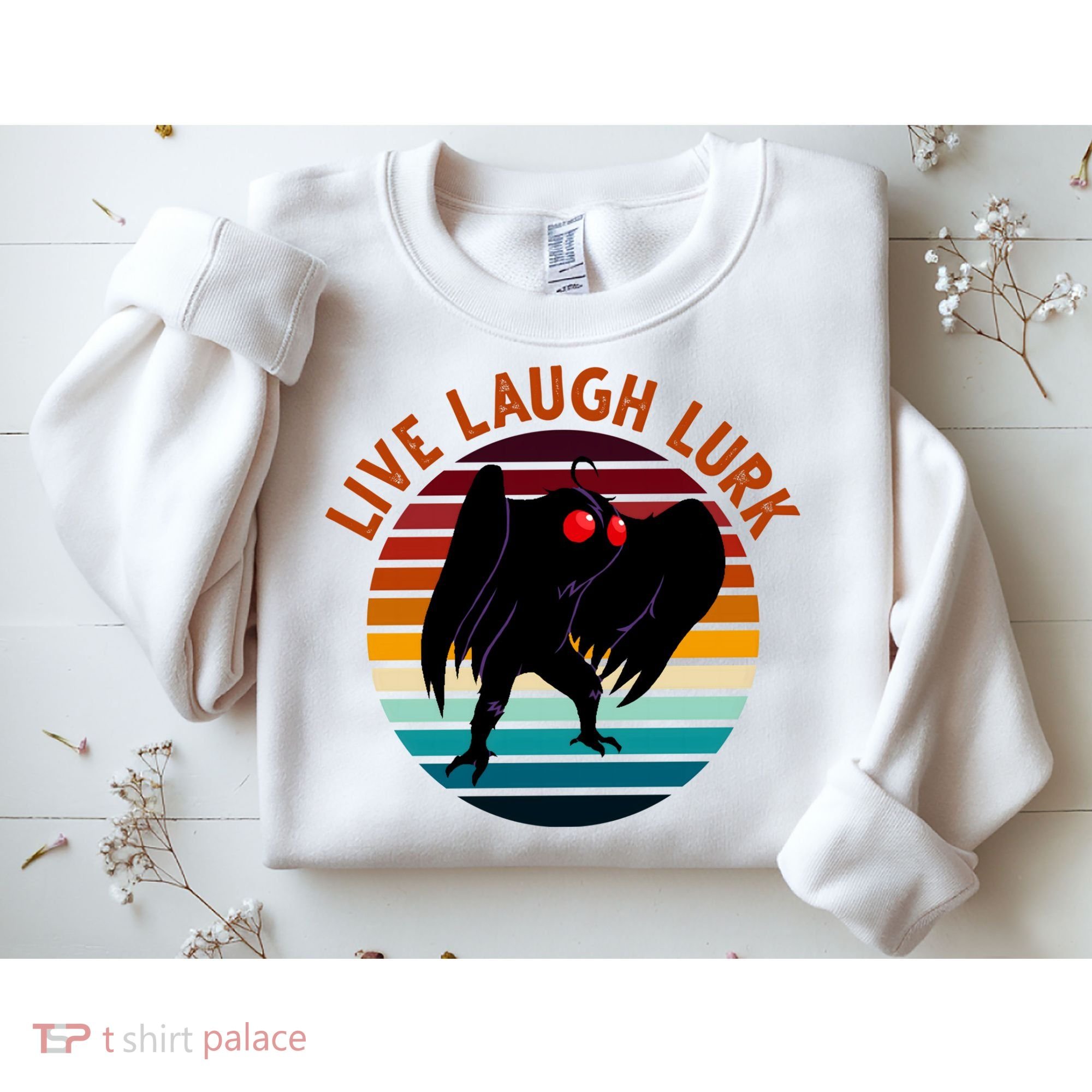 Live Laugh Lurk Mothman Retro Sunset Sweatshirt