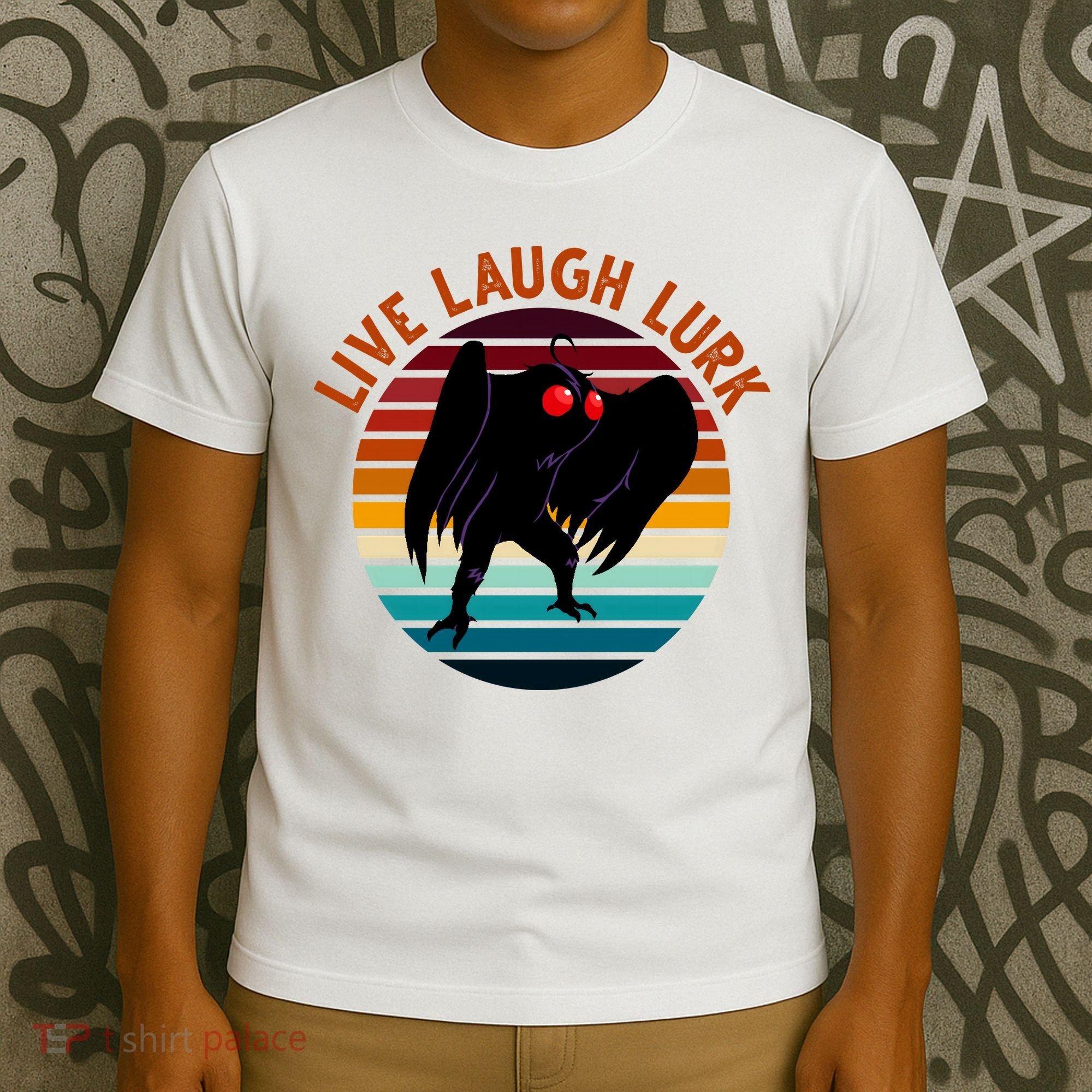 Live Laugh Lurk Mothman Retro Sunset T-Shirt