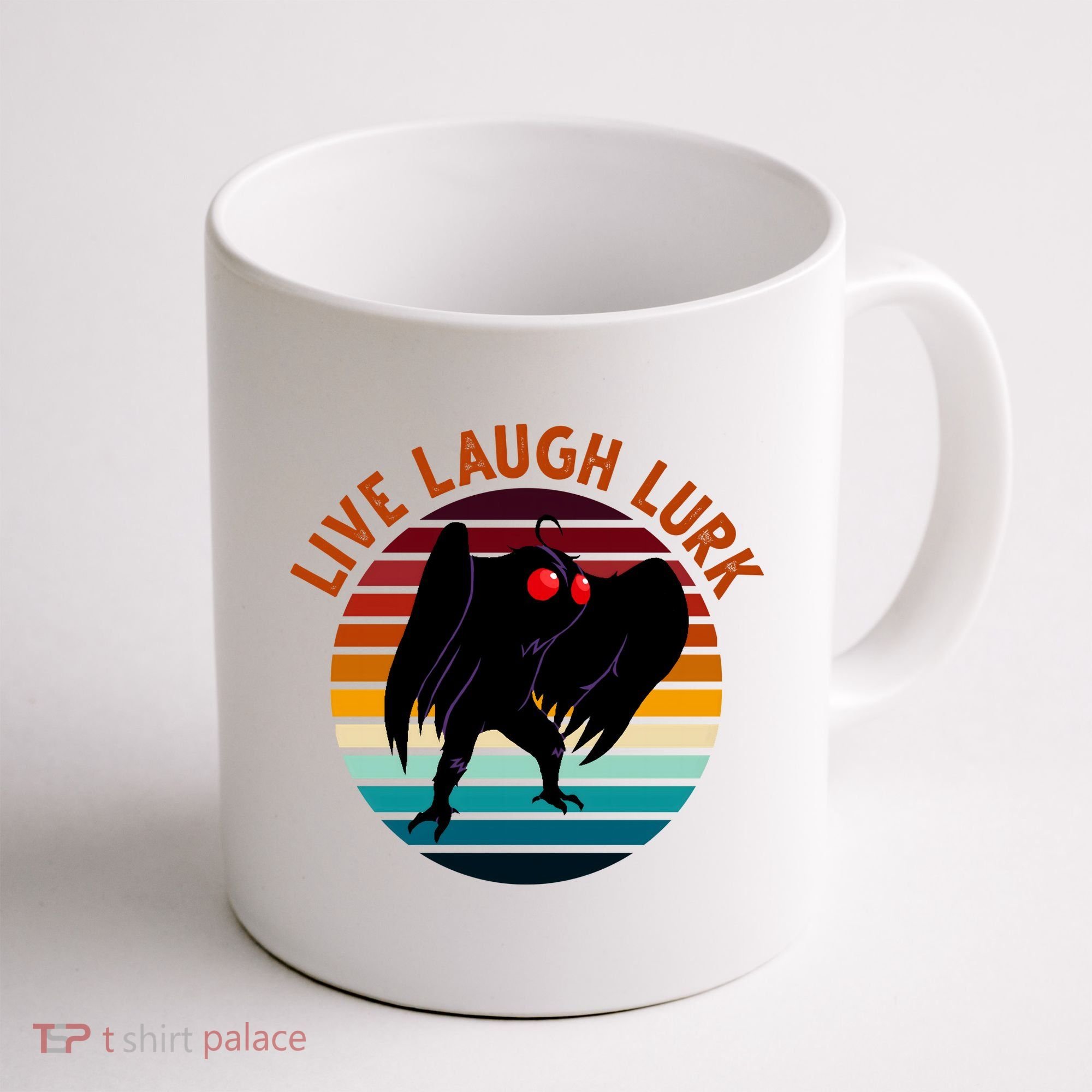 Live Laugh Lurk Mothman Retro Sunset Coffee Mug