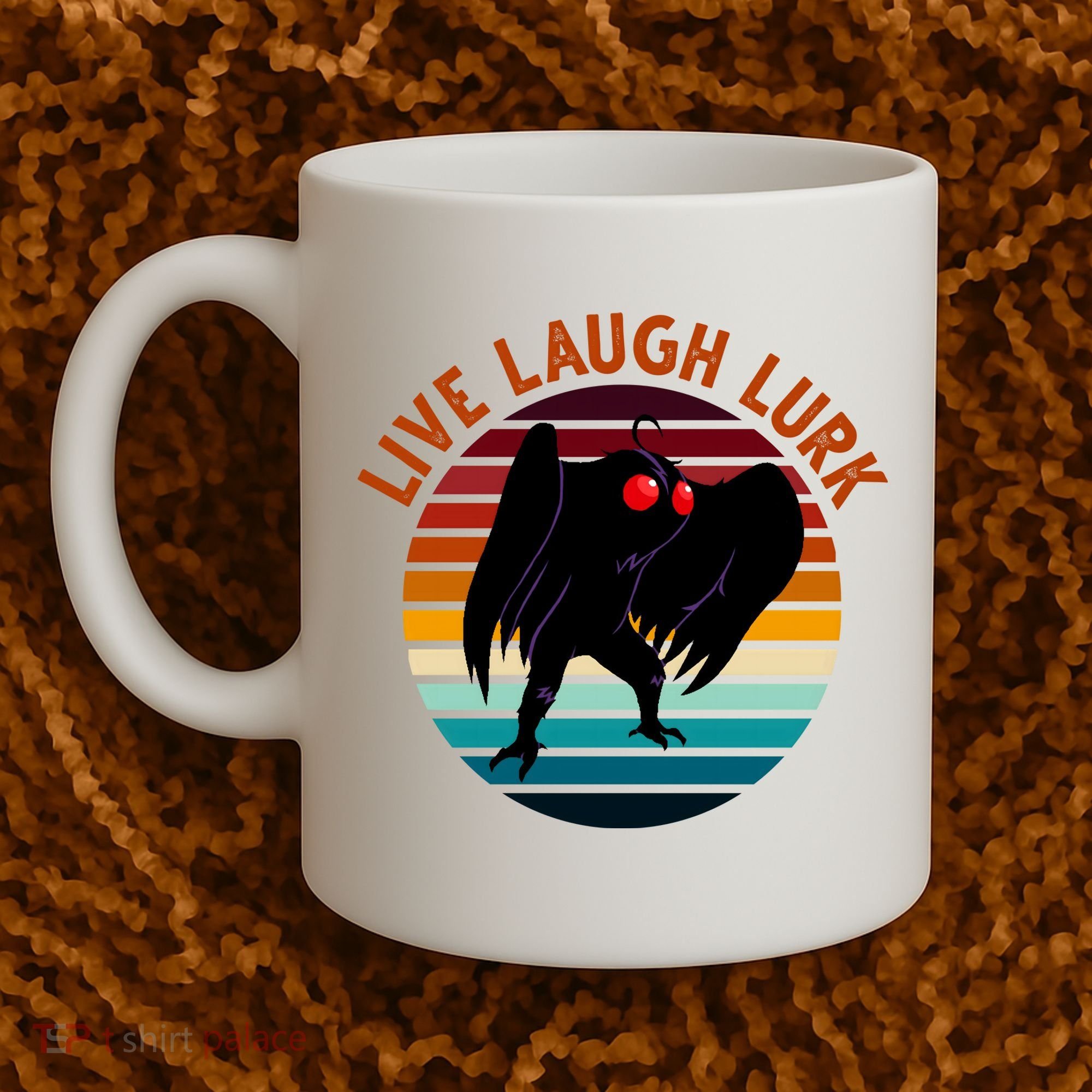 Live Laugh Lurk Mothman Retro Sunset Coffee Mug