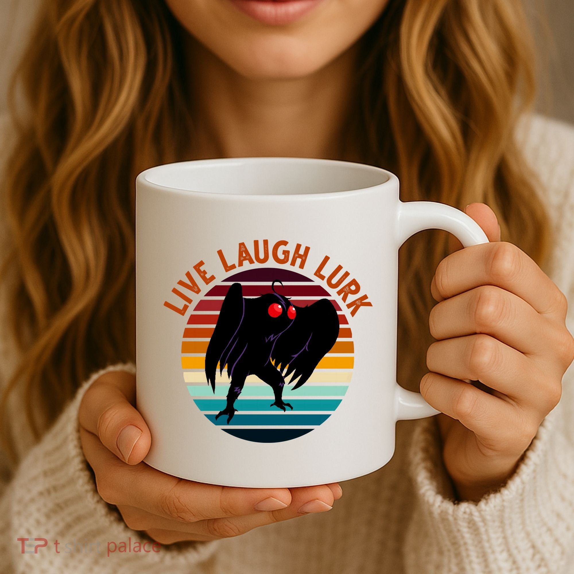 Live Laugh Lurk Mothman Retro Sunset Coffee Mug