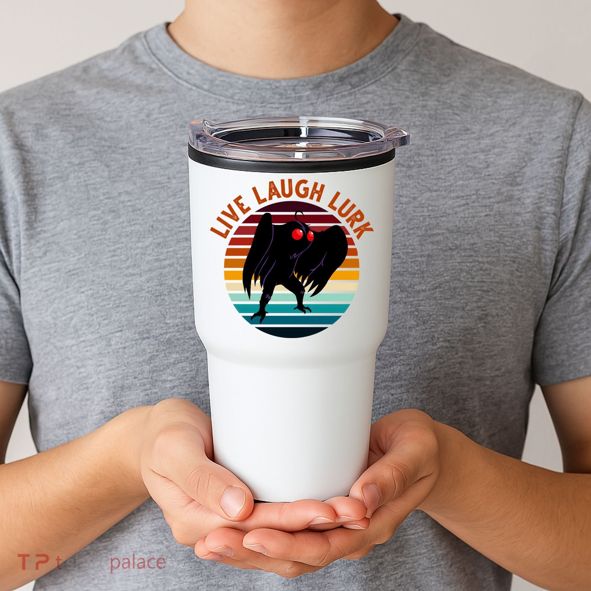 Live Laugh Lurk Mothman Retro Sunset Tumbler