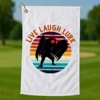 Live Laugh Lurk Mothman Retro Sunset Golf Towel thumb 1