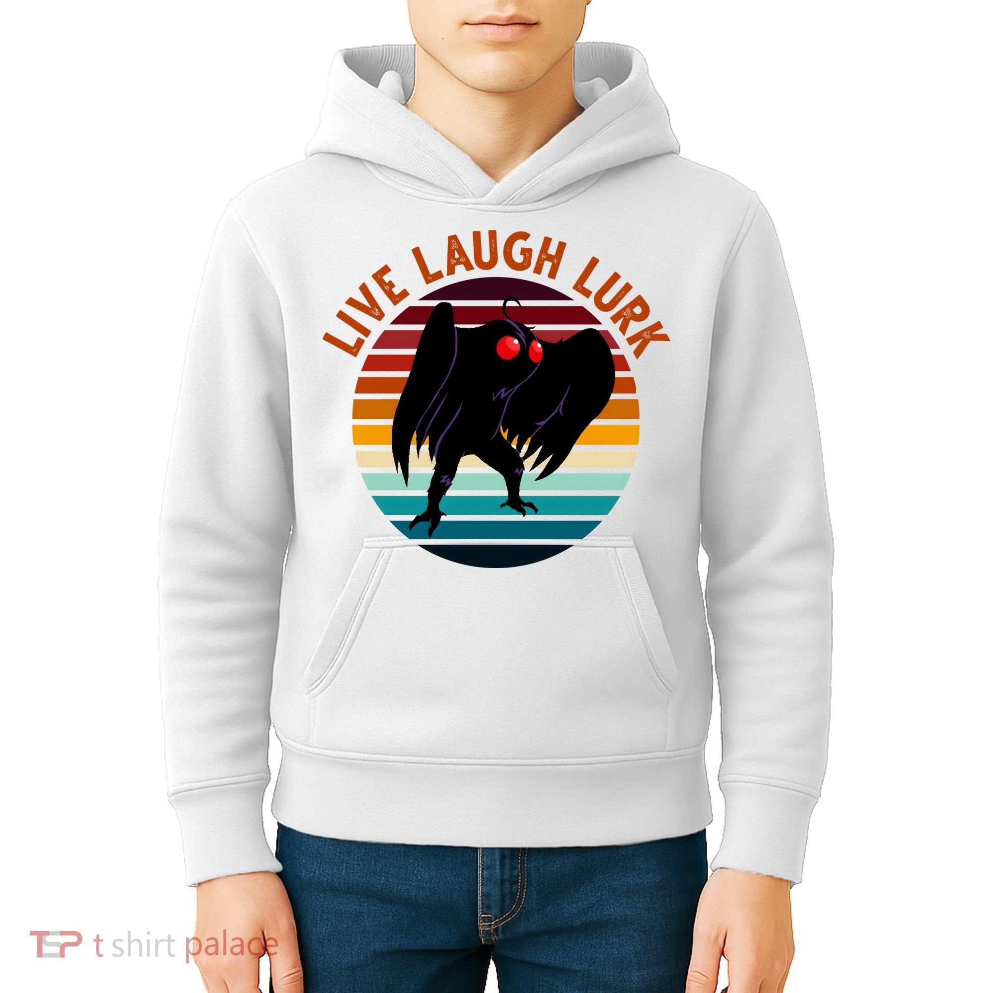 Live Laugh Lurk Mothman Retro Sunset Kids Hoodie