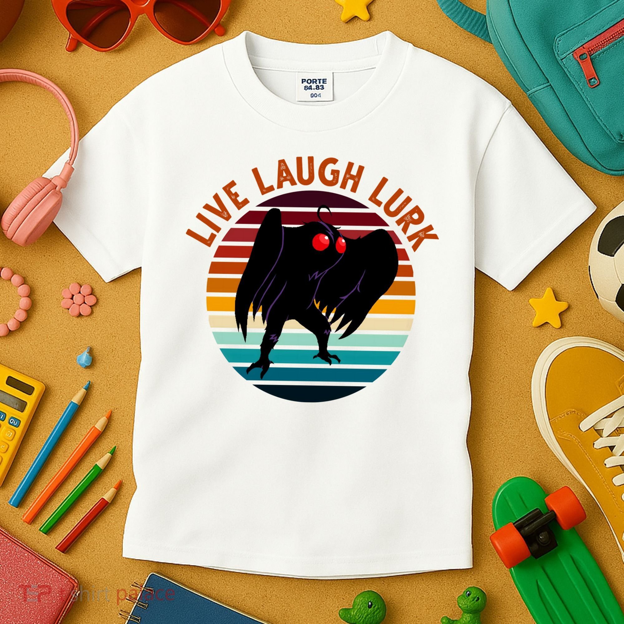 Live Laugh Lurk Mothman Retro Sunset Kids T-Shirt