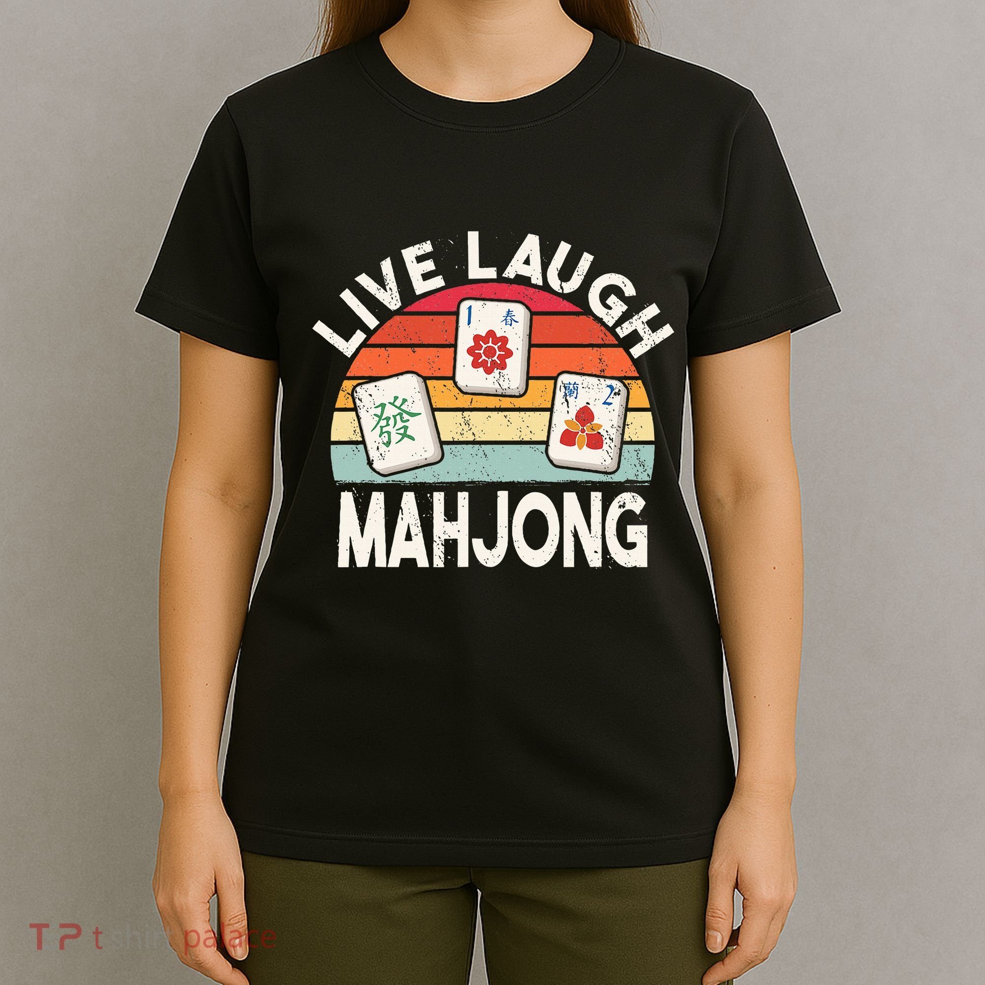 Live Laugh Mahjong Retro Mahjongg Chinese T-Shirt