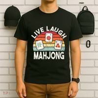 Live Laugh Mahjong Retro Mahjongg Chinese T-Shirt thumb 6
