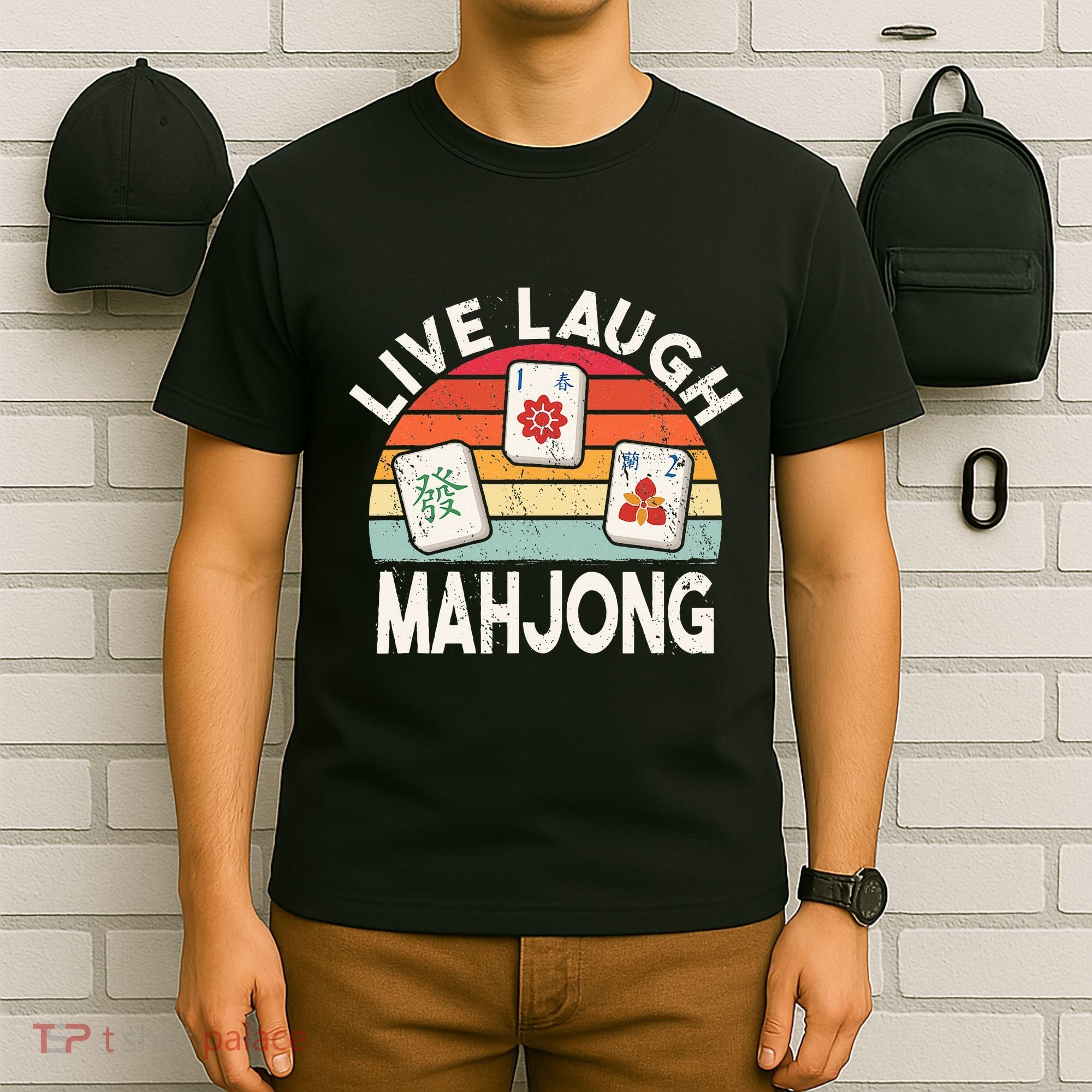 Live Laugh Mahjong Retro Mahjongg Chinese T-Shirt