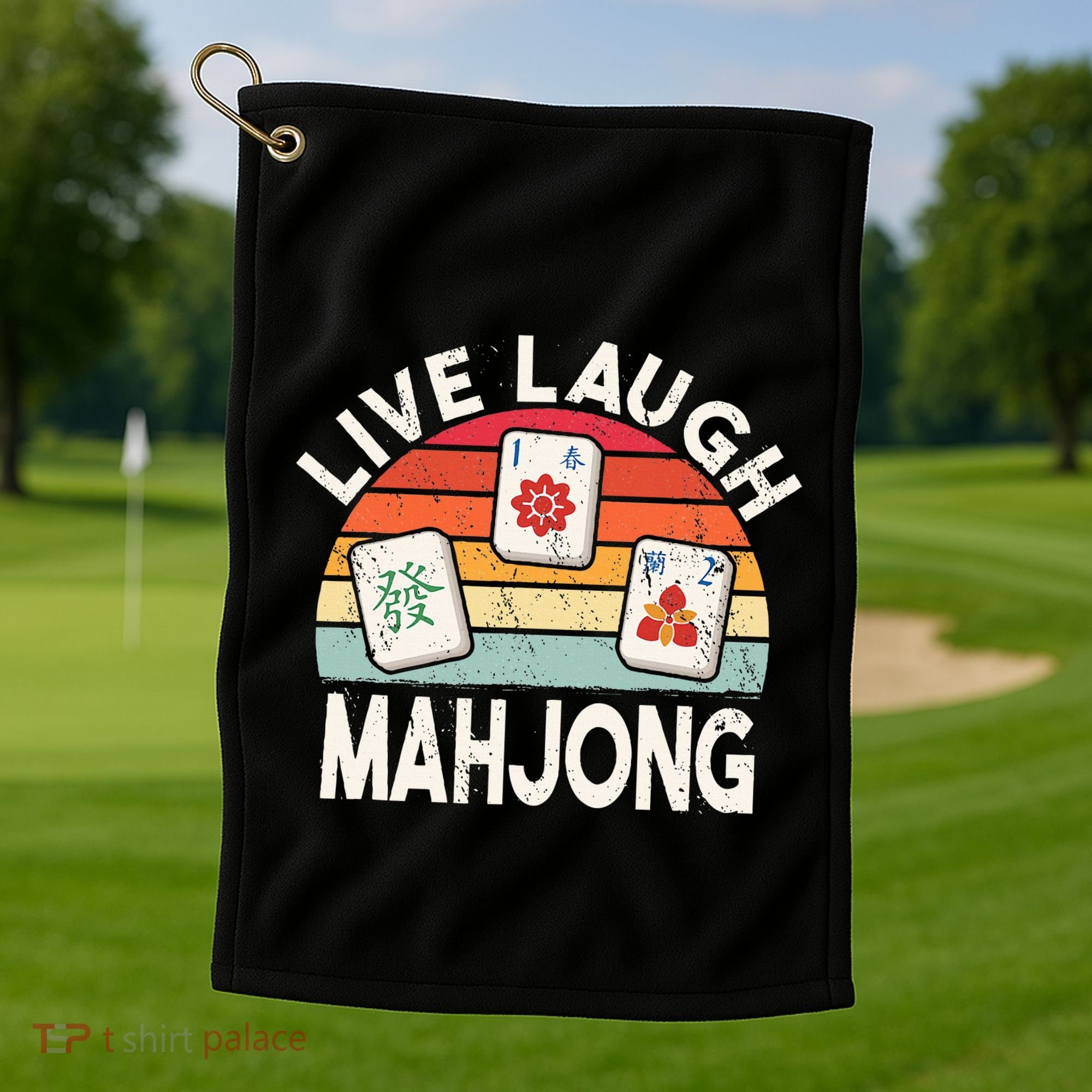 Live Laugh Mahjong Retro Mahjongg Chinese Golf Towel