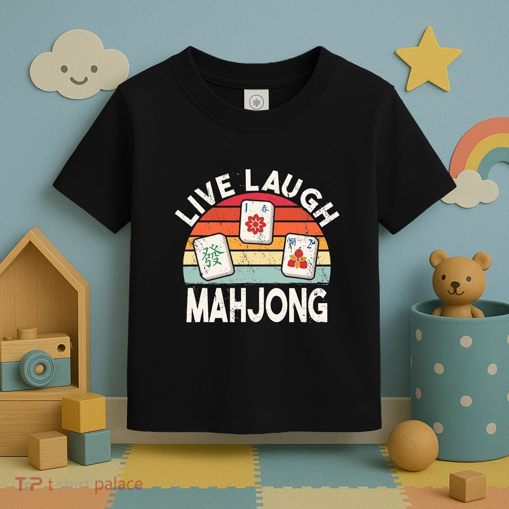 Live Laugh Mahjong Retro Mahjongg Chinese Toddler T-Shirt