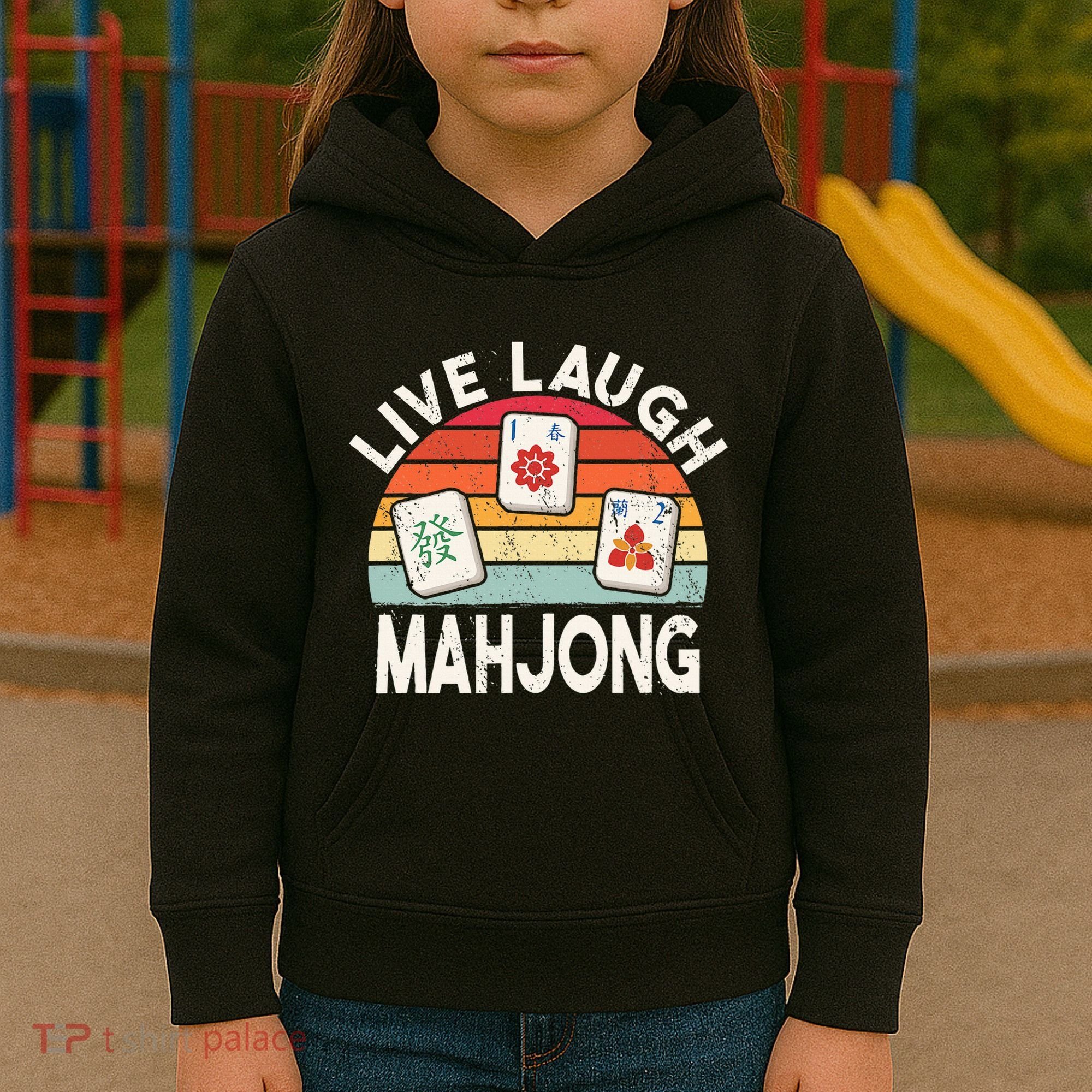 Live Laugh Mahjong Retro Mahjongg Chinese Kids Hoodie