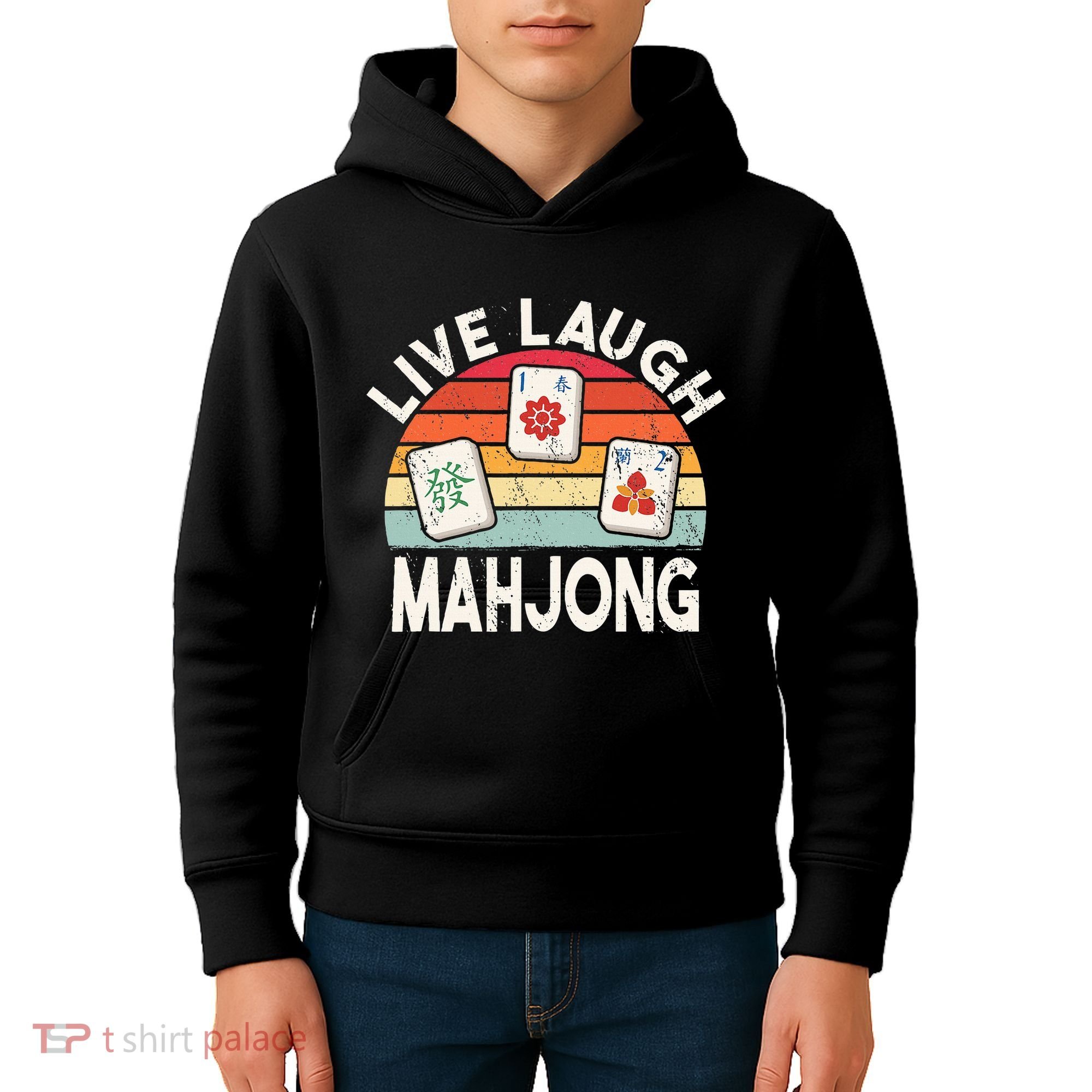Live Laugh Mahjong Retro Mahjongg Chinese Kids Hoodie