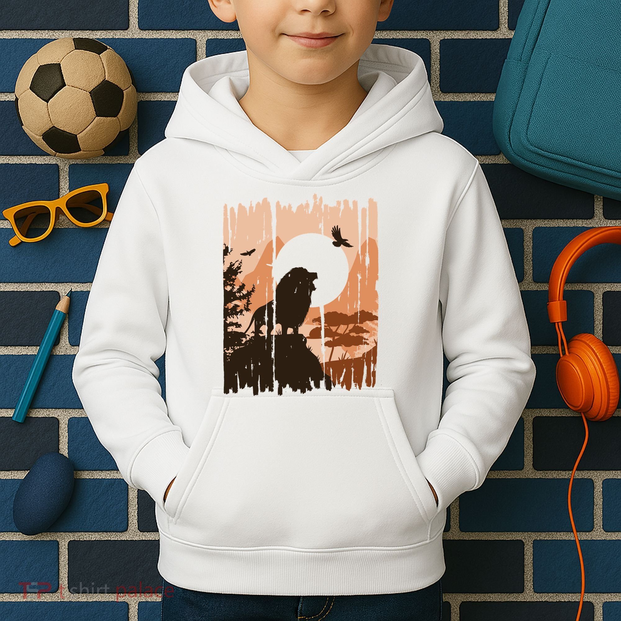 Lion Landscape Nature Mountain Kids Hoodie