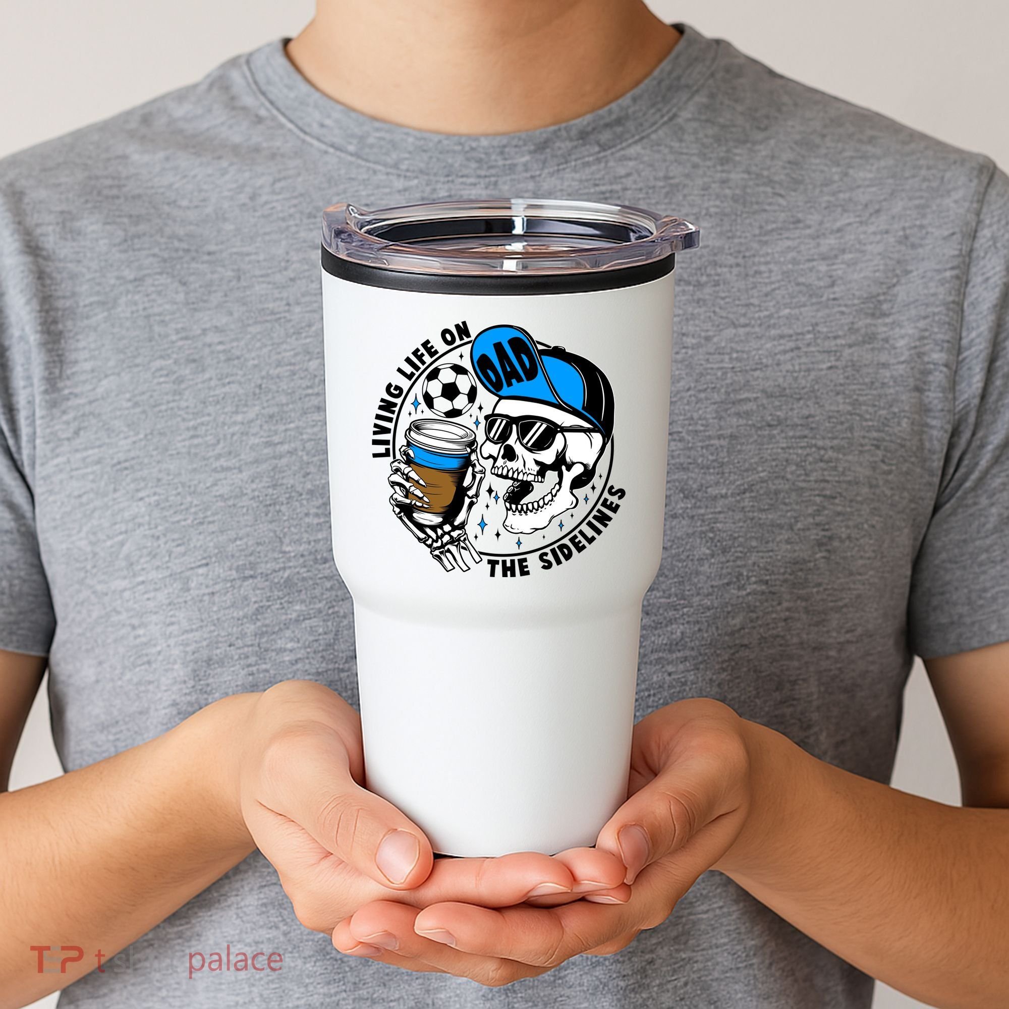 Living Life On The Sidelines Soccer Dad Coffee Skeleton Tumbler