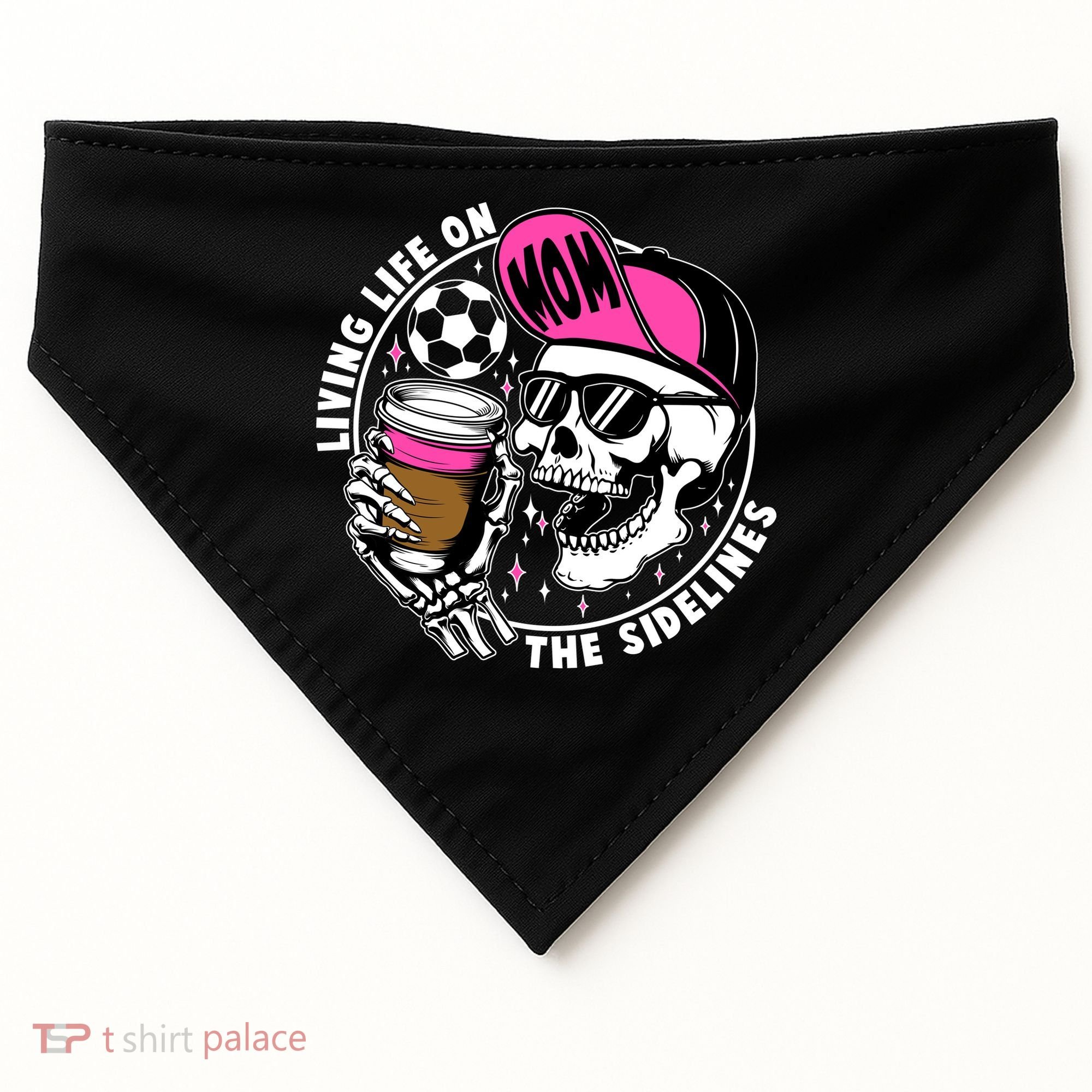 Living Life On The Sidelines Soccer Mom Coffee Skeleton USA-Made Doggie Bandana