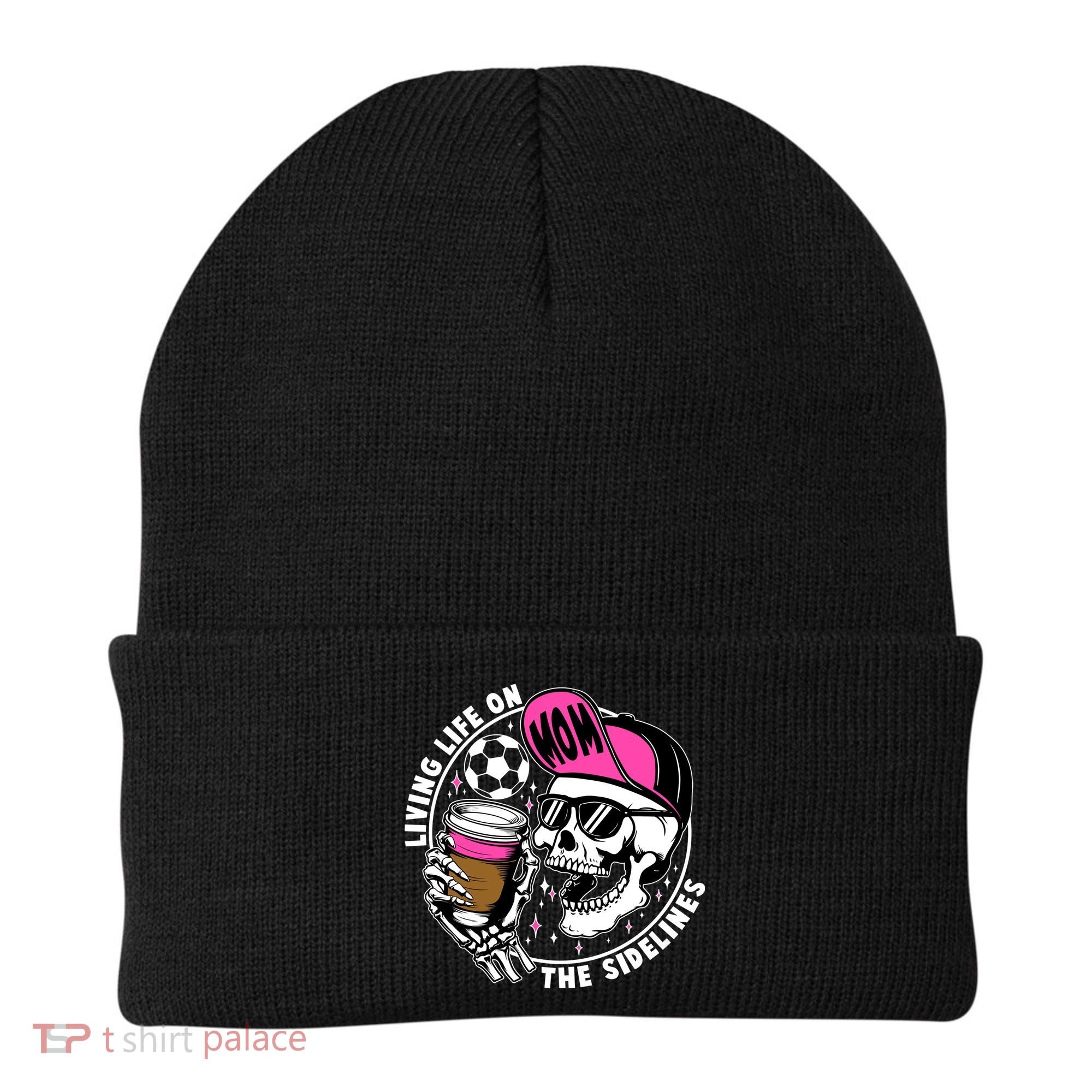 Living Life On The Sidelines Soccer Mom Coffee Skeleton Beanie