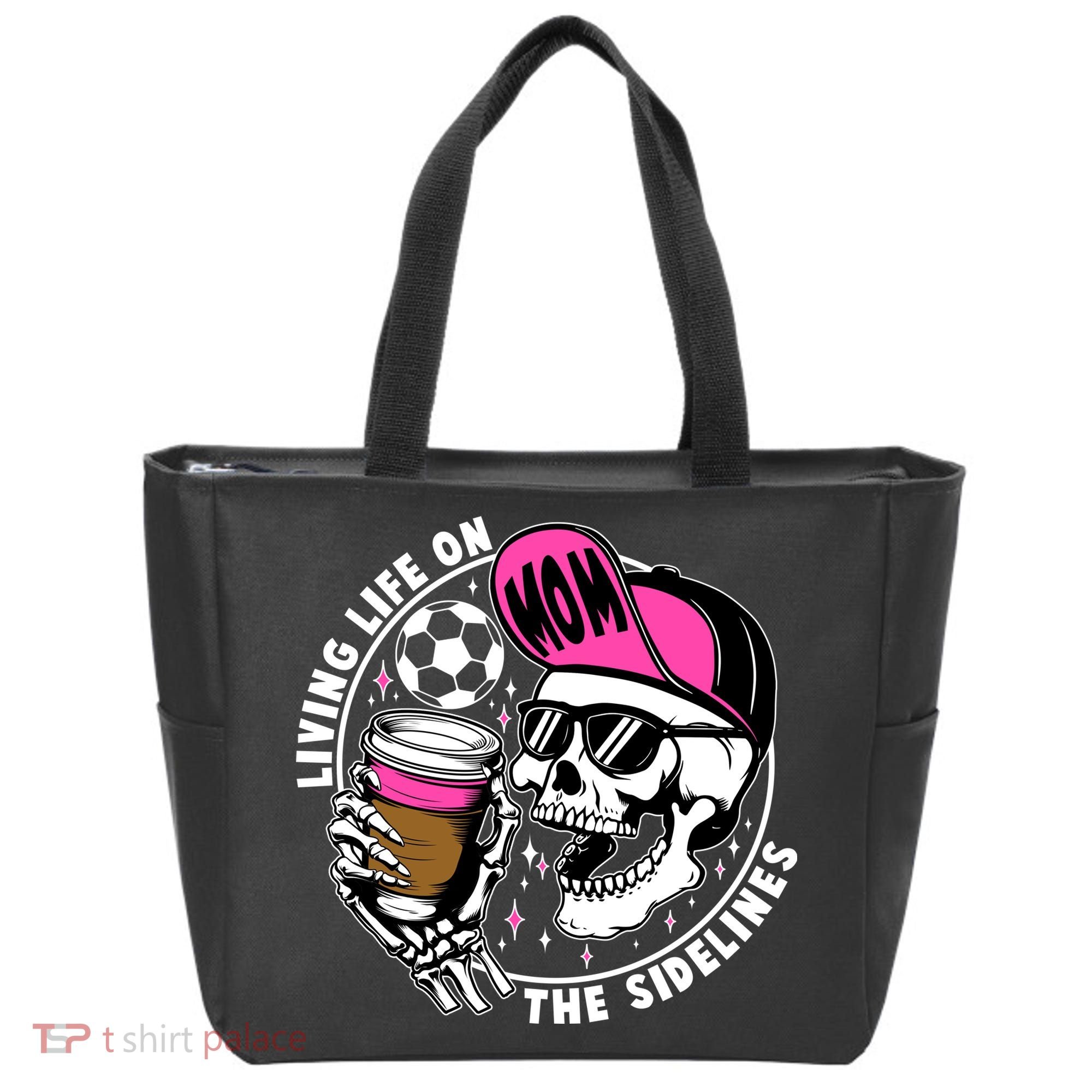 Living Life On The Sidelines Soccer Mom Coffee Skeleton Tote Bag
