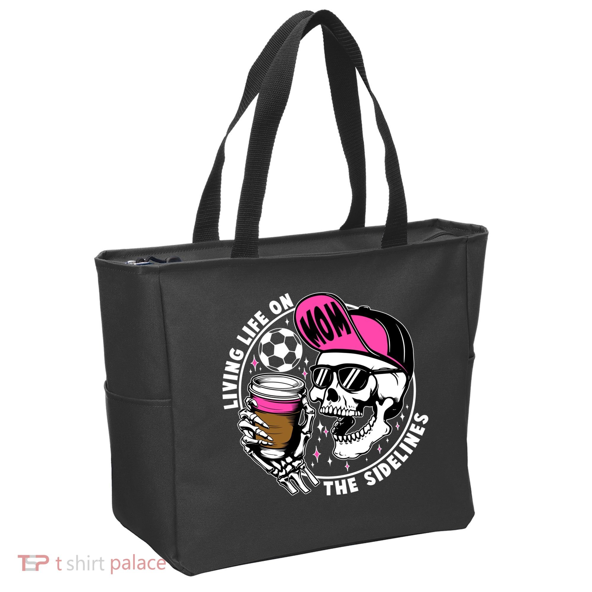 Living Life On The Sidelines Soccer Mom Coffee Skeleton Tote Bag