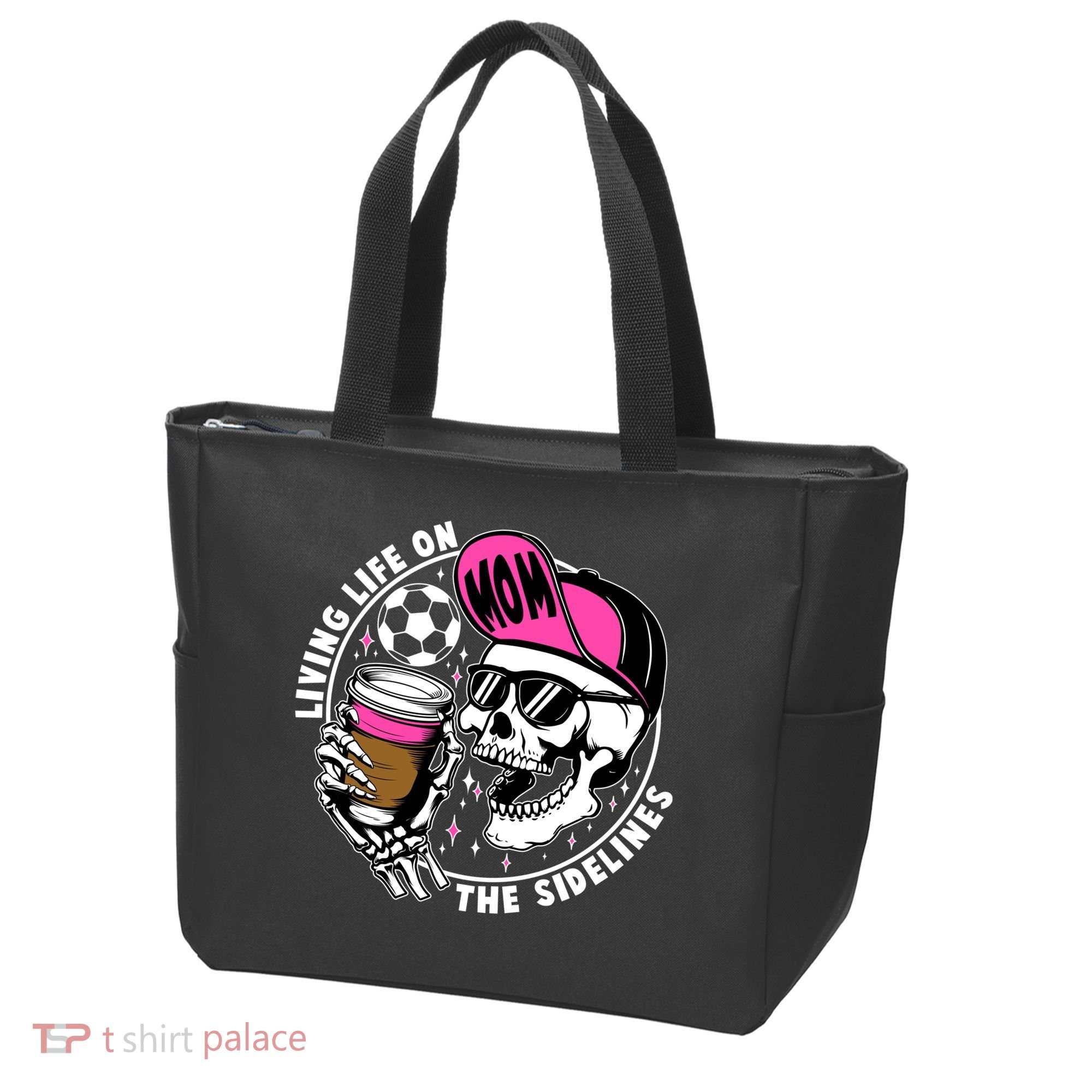 Living Life On The Sidelines Soccer Mom Coffee Skeleton Tote Bag
