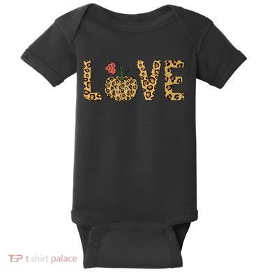 Love Leopard Pumpkin Autumn Design Baby Bodysuit
