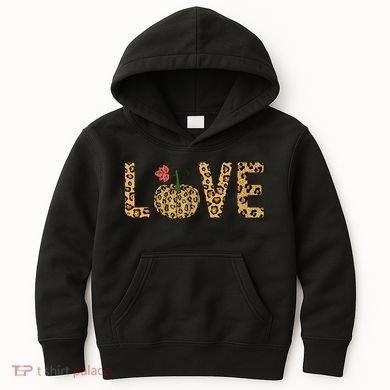 Love Leopard Pumpkin Autumn Design Kids Hoodie