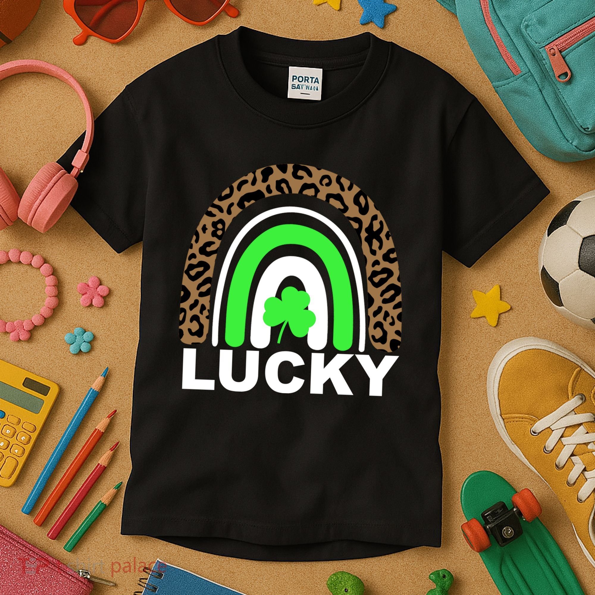 Lucky Leopard Rainbow Kids T-Shirt