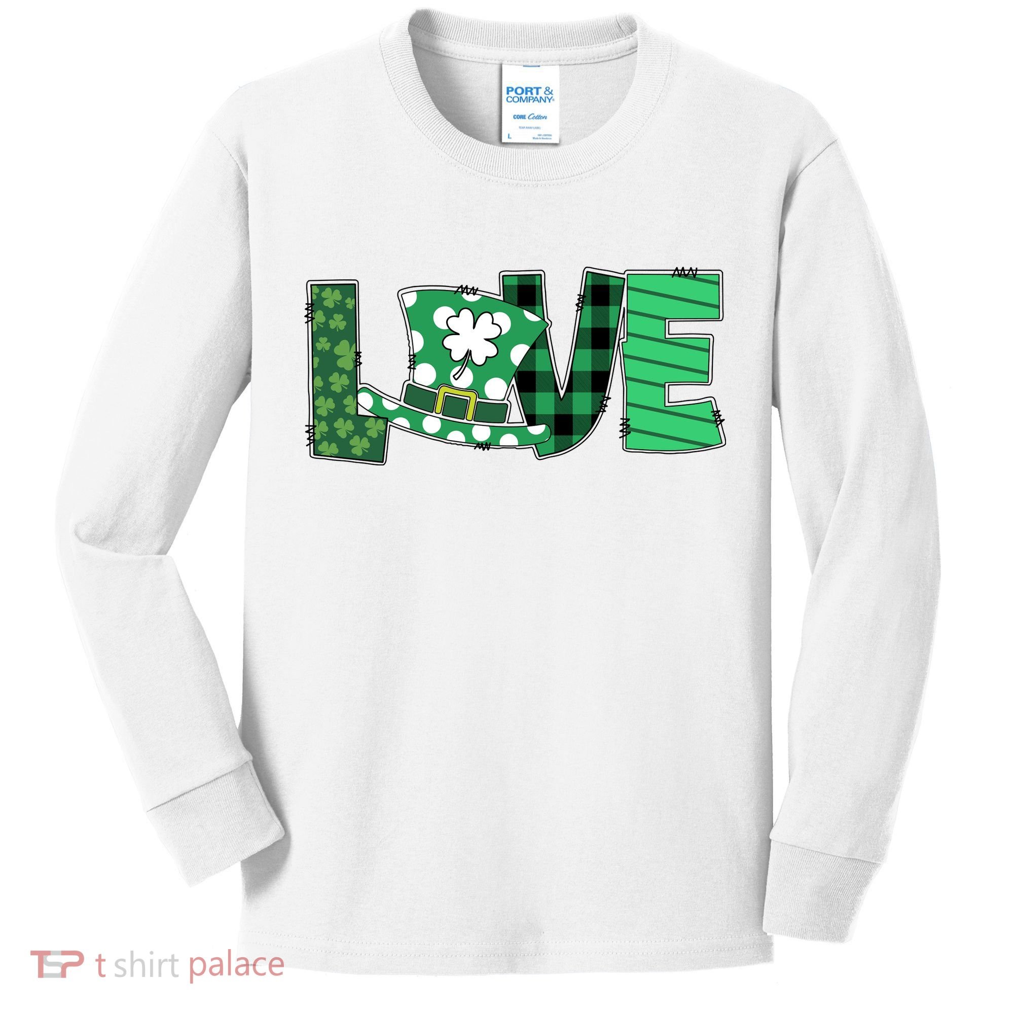 Love Leprechaun St Patricks Day Gift Cute Shamrock Kids Long Sleeve Shirt