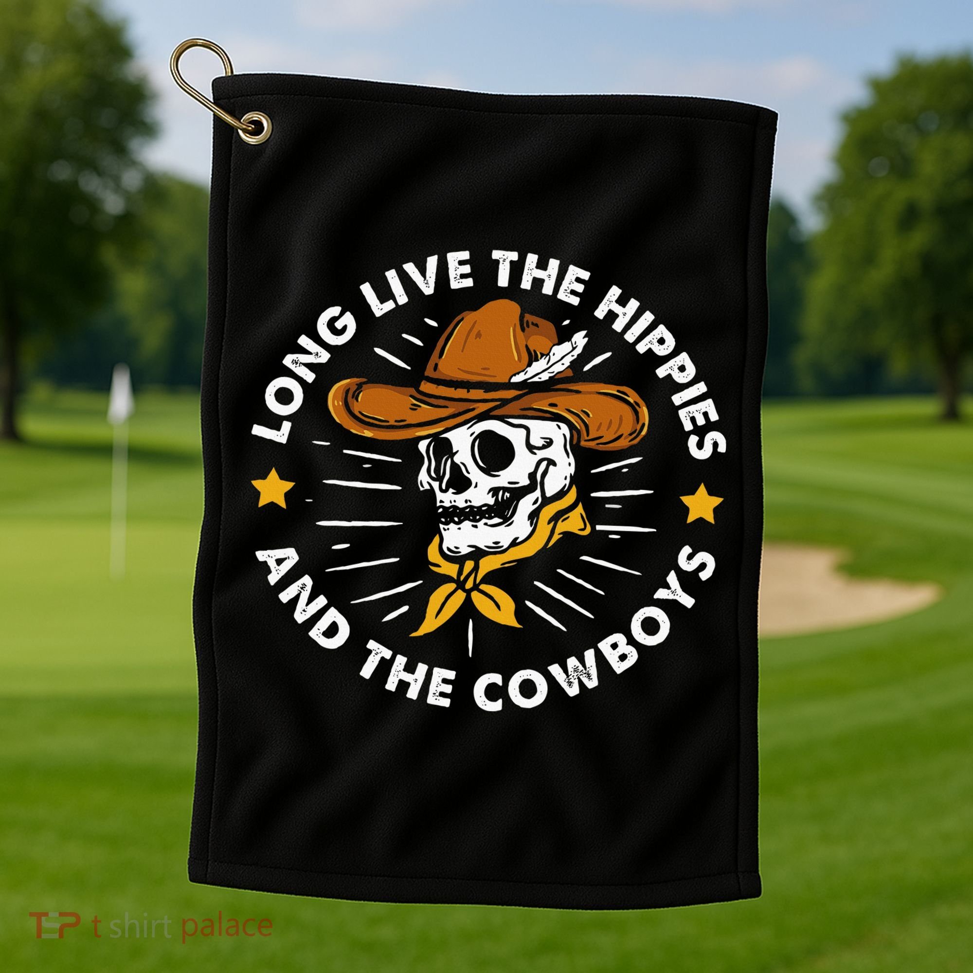 Long Live The Hippies And The Cowboys Golf Towel