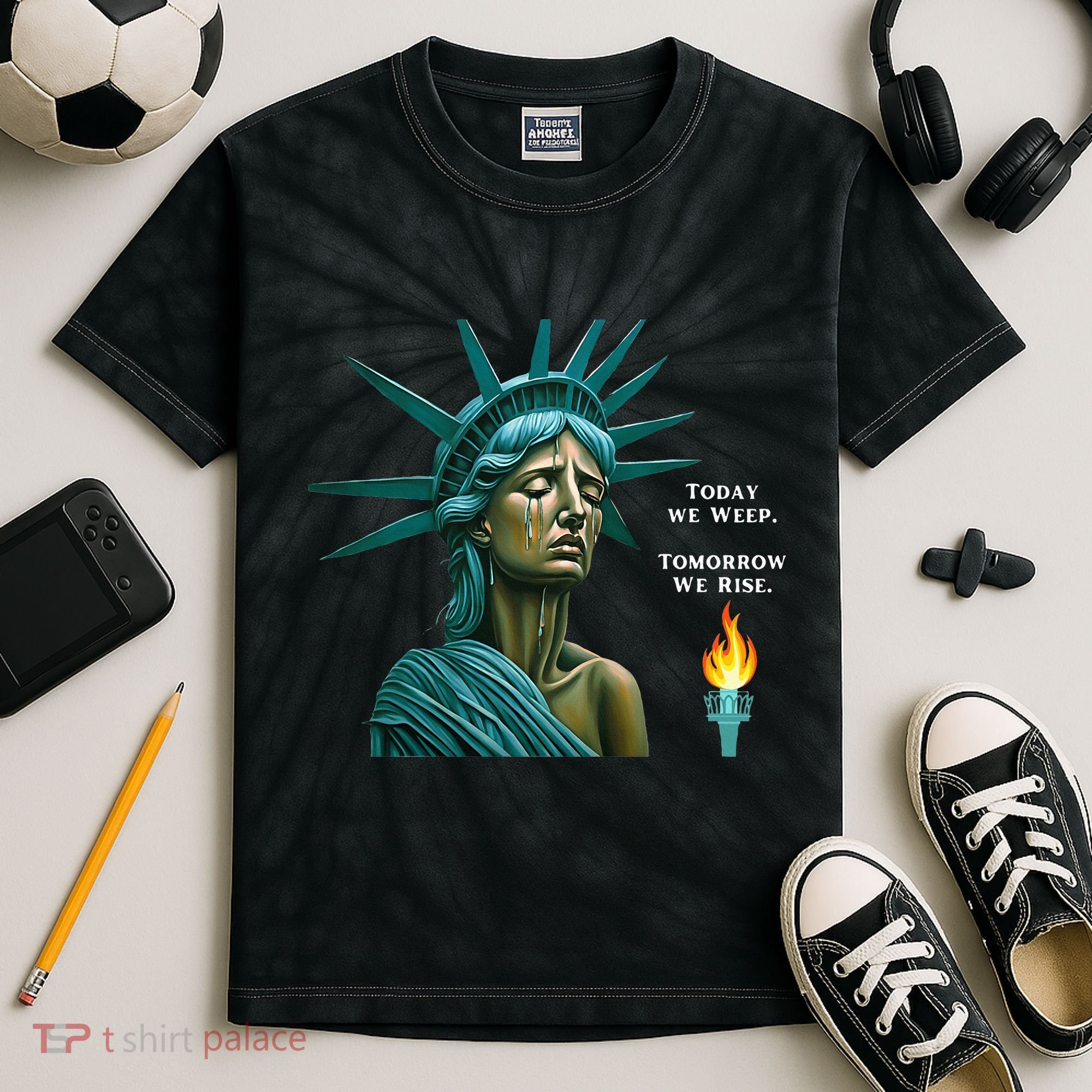 Lady Liberty Today We Weep Tomorrow We Rise For The Usa Kids Tie-Dye T-Shirt