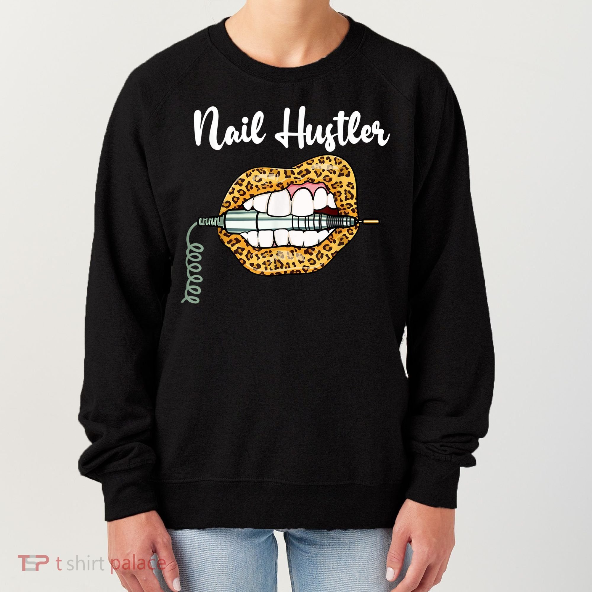 Leopard Lips With Nail Technician Drill Cool Nail Hustler Women's Sweatshirt