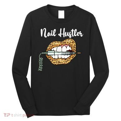 Leopard Lips With Nail Technician Drill Cool Nail Hustler Long Sleeve Shirt