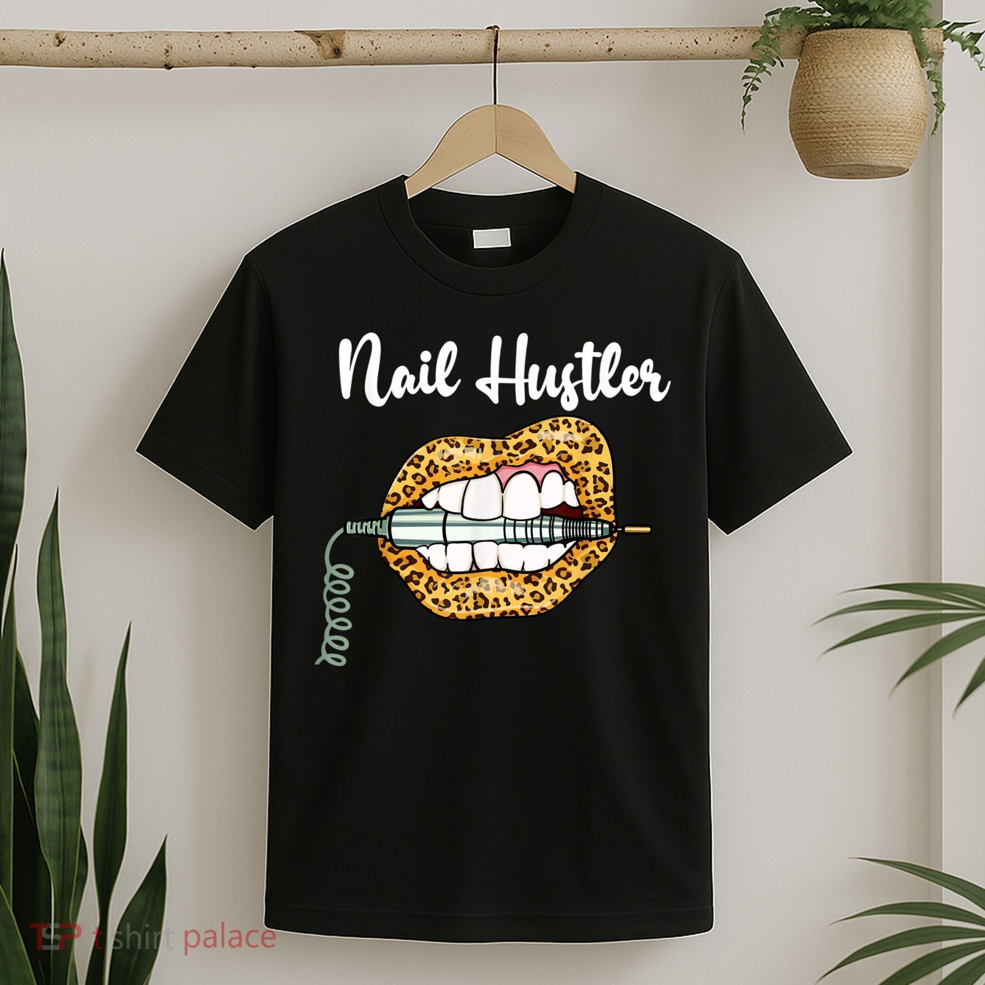 Leopard Lips With Nail Technician Drill Cool Nail Hustler T-Shirt