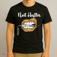 Leopard Lips With Nail Technician Drill Cool Nail Hustler T-Shirt thumb 3