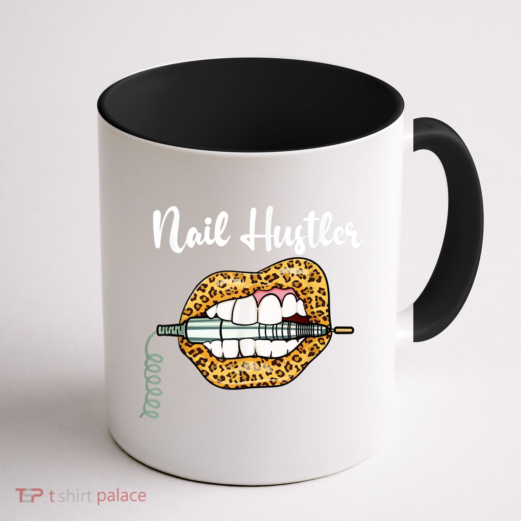 Leopard Lips With Nail Technician Drill Cool Nail Hustler Coffee Mug