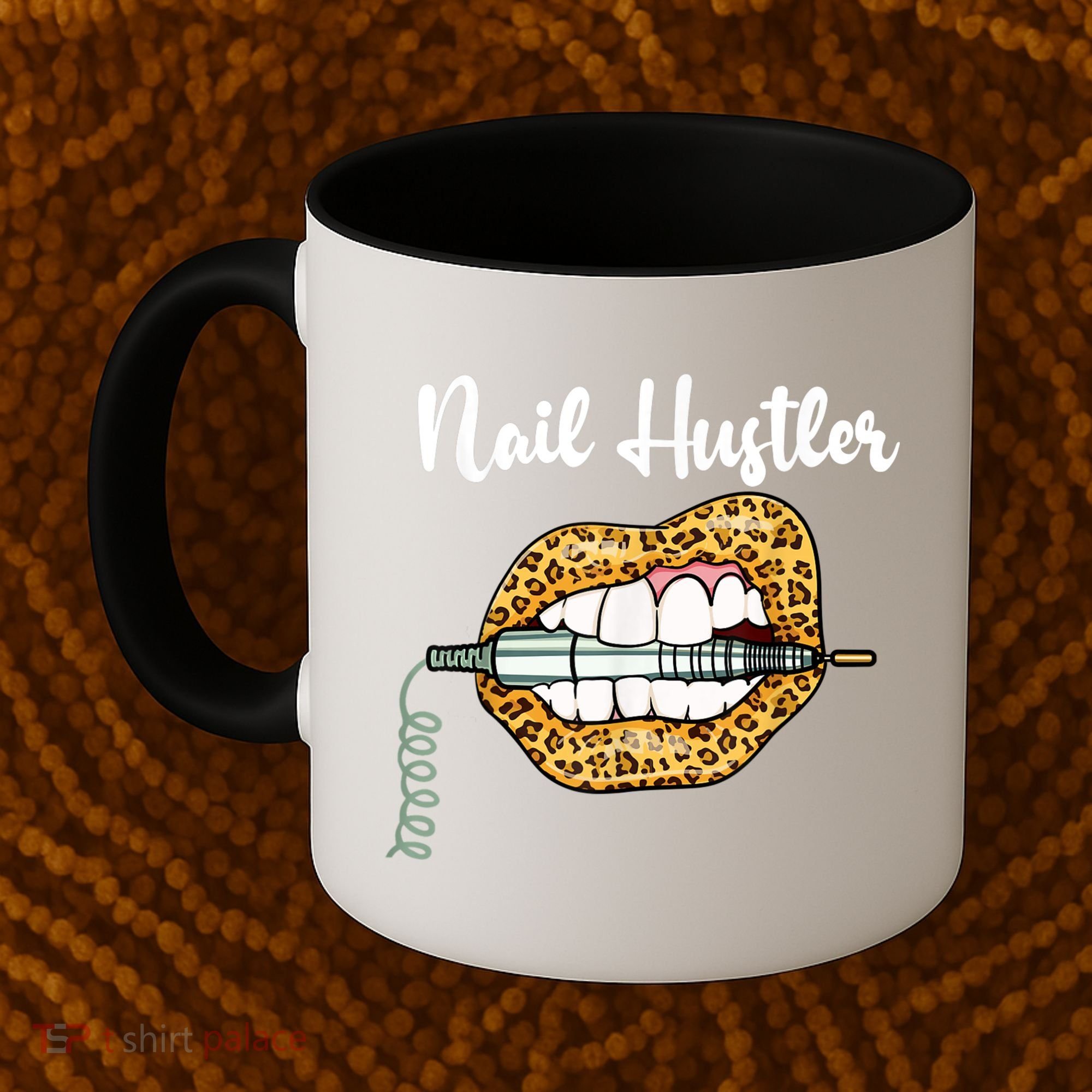 Leopard Lips With Nail Technician Drill Cool Nail Hustler Coffee Mug