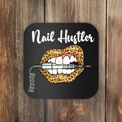 Leopard Lips With Nail Technician Drill Cool Nail Hustler Coaster