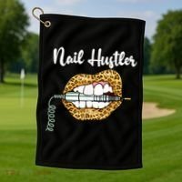 Leopard Lips With Nail Technician Drill Cool Nail Hustler Golf Towel thumb 1