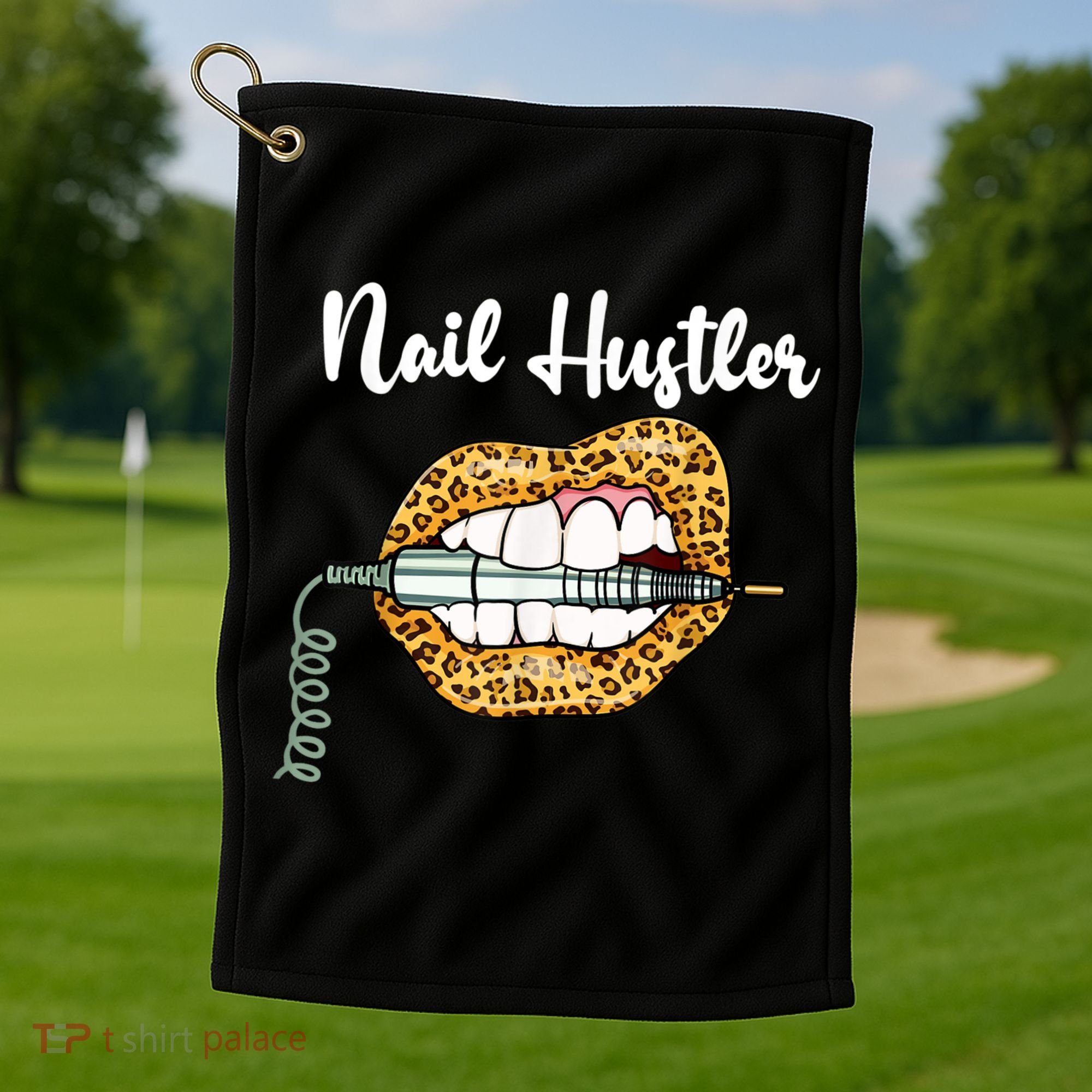 Leopard Lips With Nail Technician Drill Cool Nail Hustler Golf Towel