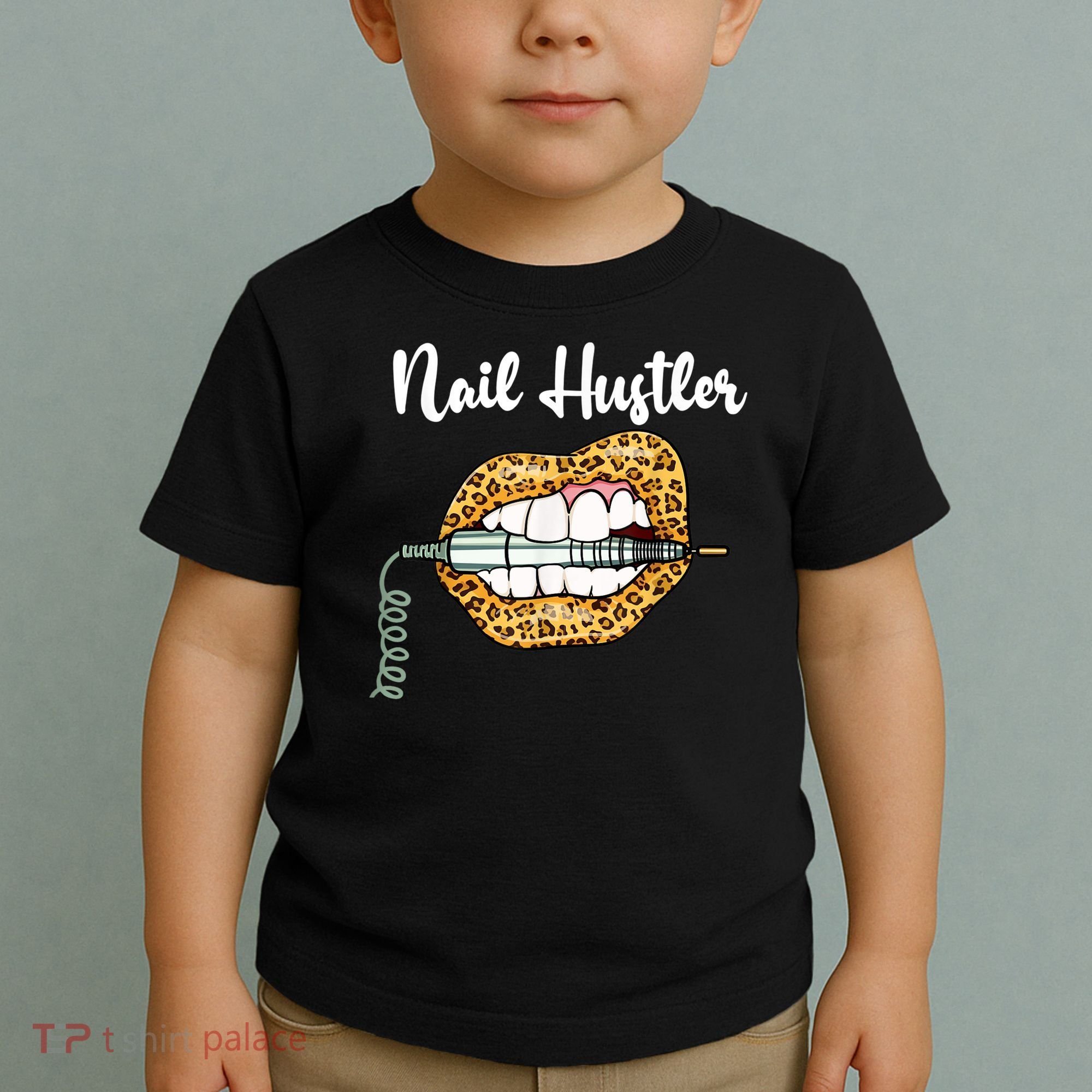 Leopard Lips With Nail Technician Drill Cool Nail Hustler Toddler T-Shirt