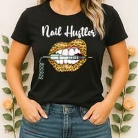 Leopard Lips With Nail Technician Drill Cool Nail Hustler Women's T-Shirt thumb 2