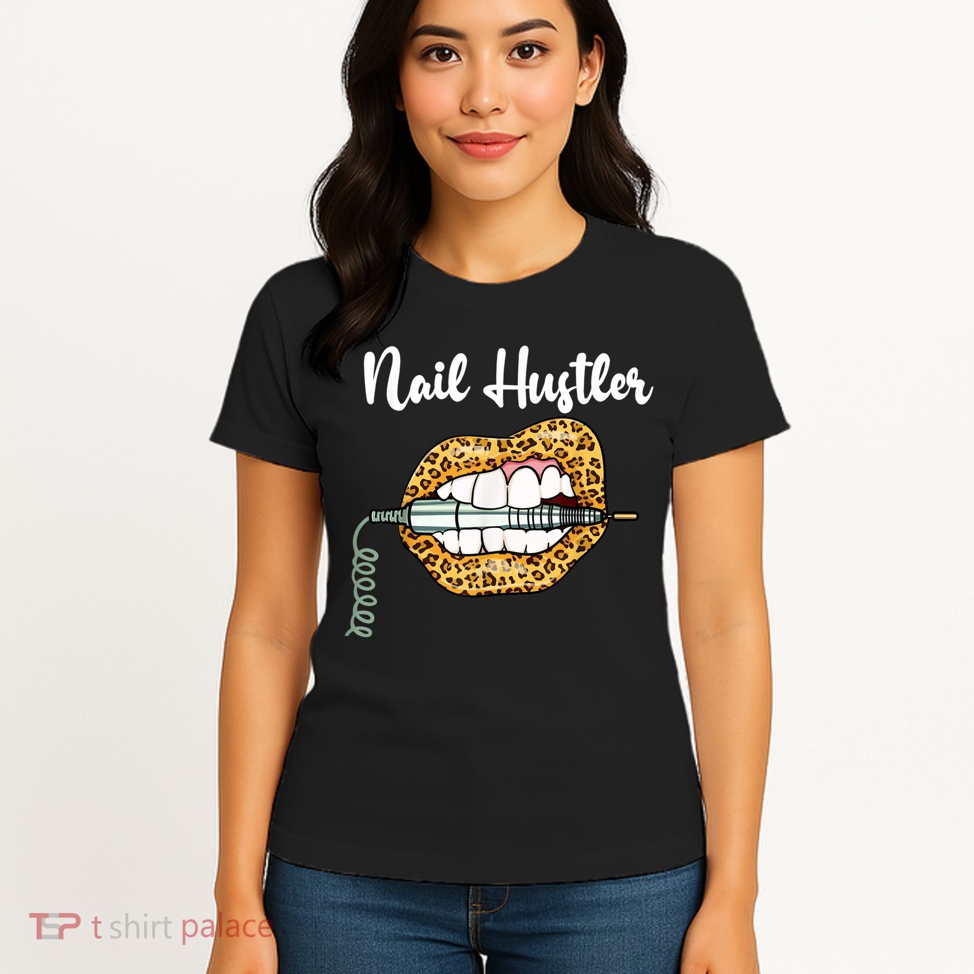 Leopard Lips With Nail Technician Drill Cool Nail Hustler Women's T-Shirt