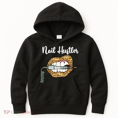 Leopard Lips With Nail Technician Drill Cool Nail Hustler Kids Hoodie