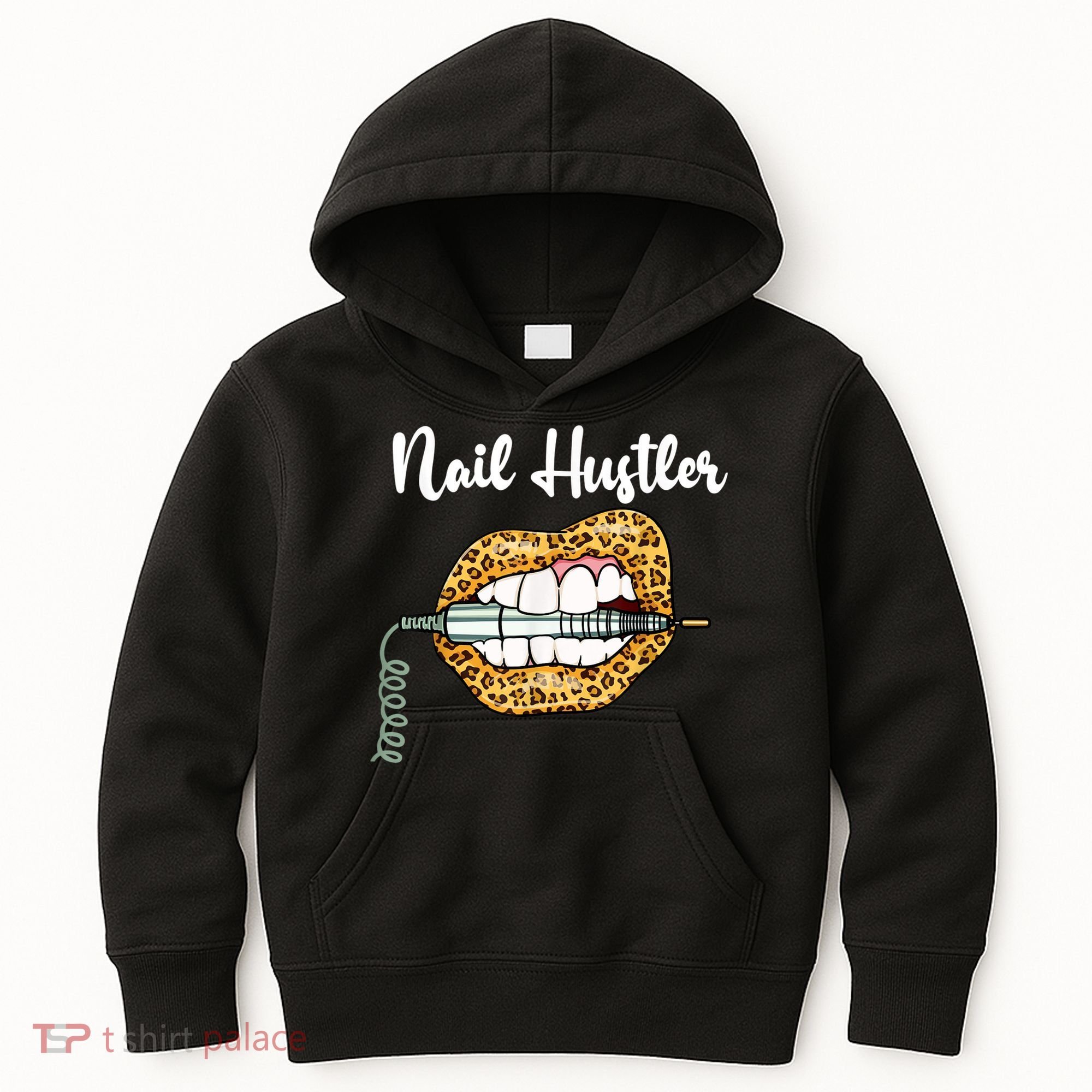 Leopard Lips With Nail Technician Drill Cool Nail Hustler Kids Hoodie