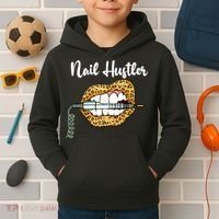 Leopard Lips With Nail Technician Drill Cool Nail Hustler Kids Hoodie thumb 2